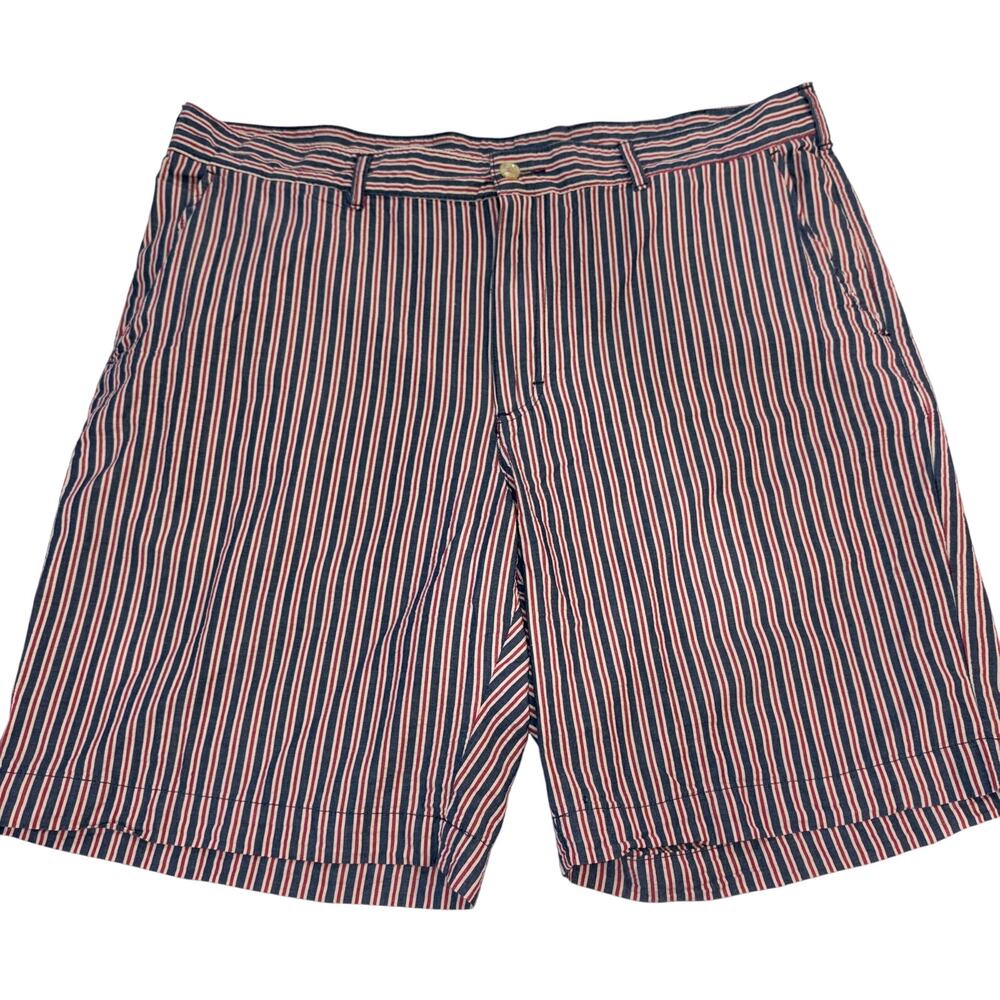 Bills Khakis Men's 38 Seersucker Red Blue Pinstripe Cotton Golf Resort Shorts